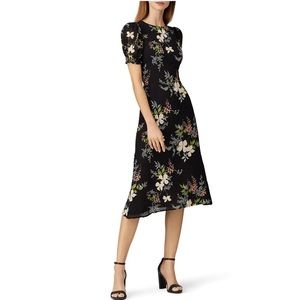 Reformation 10 Lee Midi Black White Floral Dress Short Sleeves